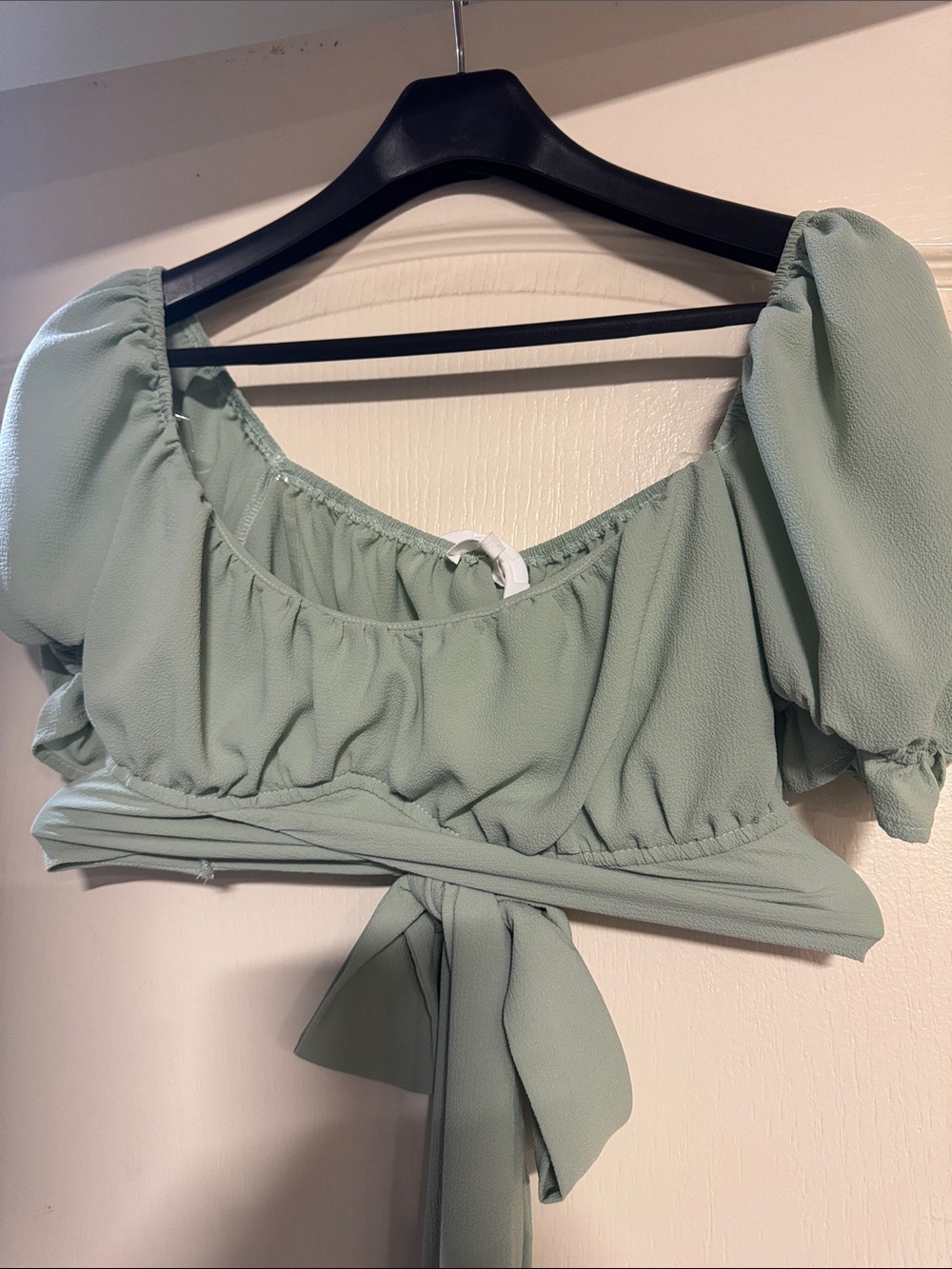 Better Be Mint Sage Puff-Sleeve Cropped Wrap Top - Picture 9 of 10